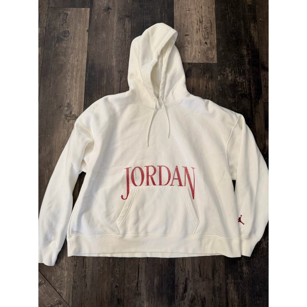 Nike Air Jordan Hoodie Mens Large White Red Spell Out Jumpman Sweatshirt